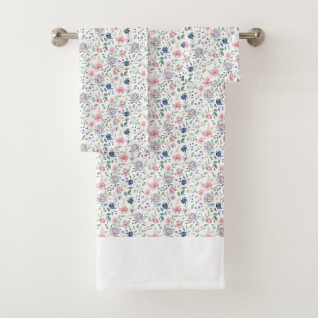 Pink Floral Pattern Bath Towel Set (Insitu)