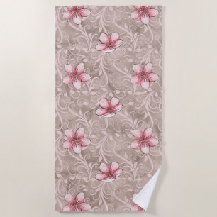 Pink Floral Pattern Beach Towel