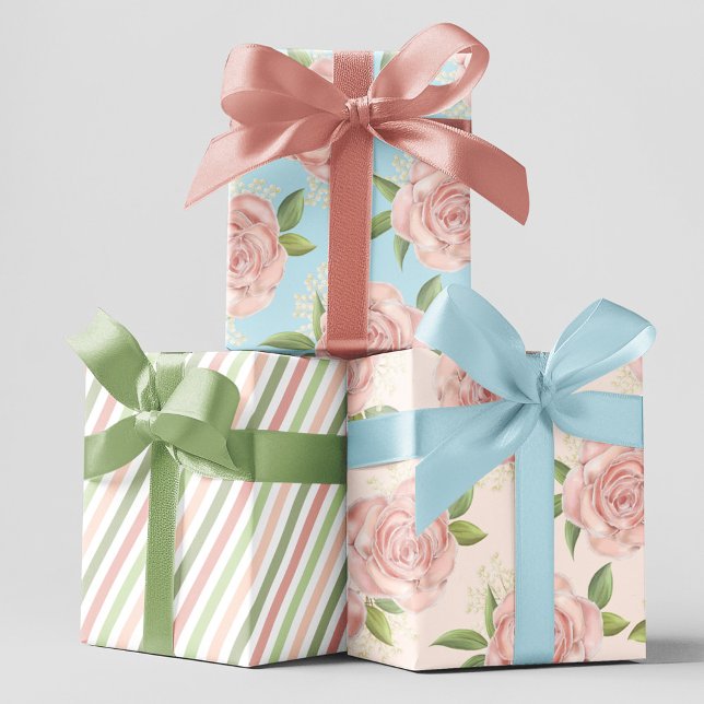 Pink Floral Pattern Chic Elegant Wrapping Paper Sheet (Pink floral baby girl wrapping paper set.)
