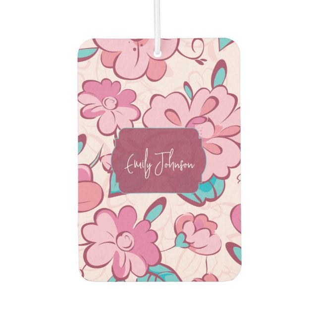 Pink Floral Pattern Custom Name Air Freshener (Front)