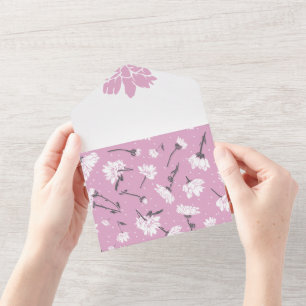 Pink Floral Pattern Design - Elegant Flower Art All In One Invitation