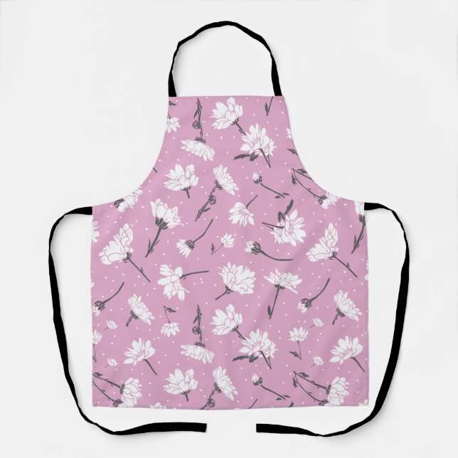 Pink Floral Pattern Design - Elegant Flower Art Apron (Front)