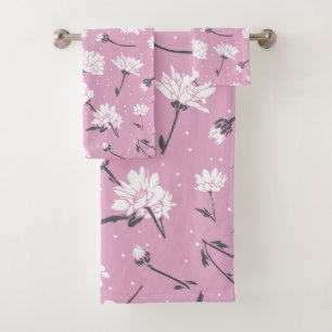 Pink Floral Pattern Design - Elegant Flower Art Bath Towel Set