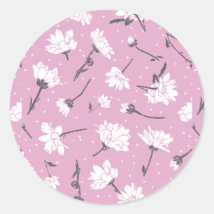 Pink Floral Pattern Design - Elegant Flower Art Classic Round Sticker