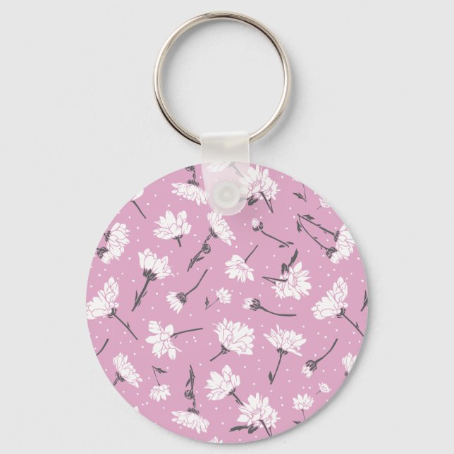 Pink Floral Pattern Design - Elegant Flower Art Keychain (Front)