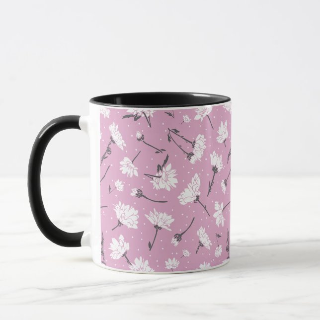 Pink Floral Pattern Design - Elegant Flower Art Mug (Left)