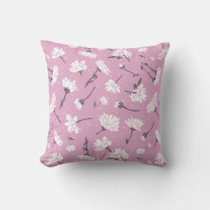 Pink Floral Pattern Design - Elegant Flower Art Throw Pillow