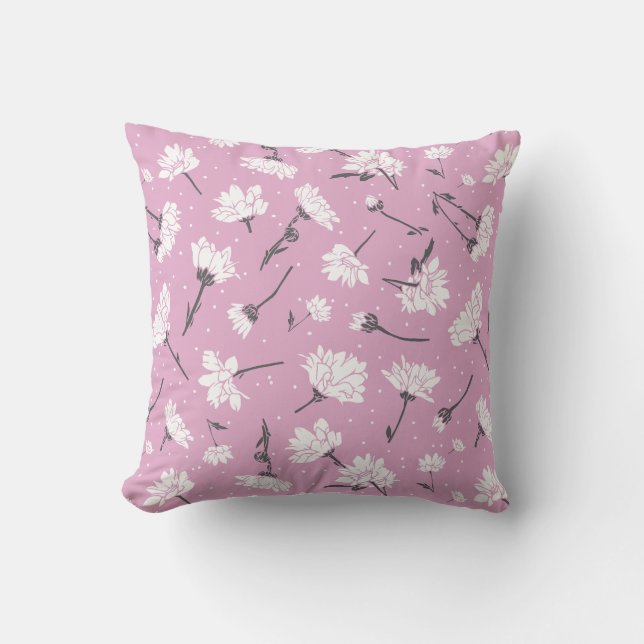 Pink Floral Pattern Design - Elegant Flower Art Throw Pillow (Front)