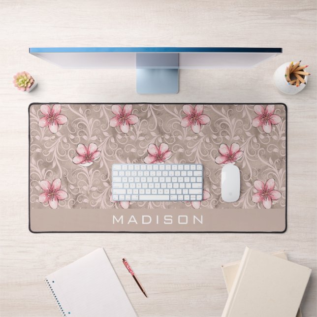 Pink Floral Pattern Desk Mat (Office 1)