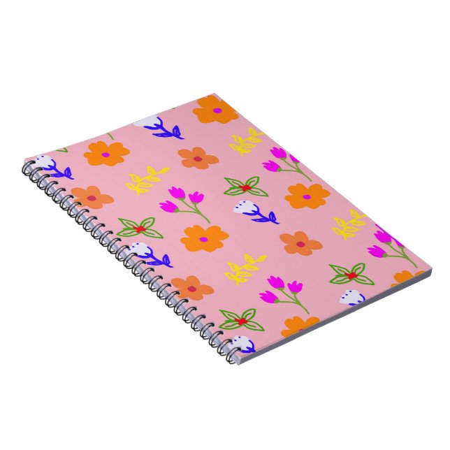 Pink Floral Pattern – Elegant Hand-Drawn Flower De Notebook (Right Side)