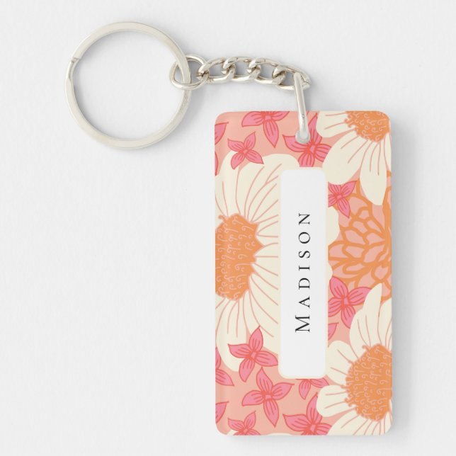 Pink Floral Pattern Keychain (Front)