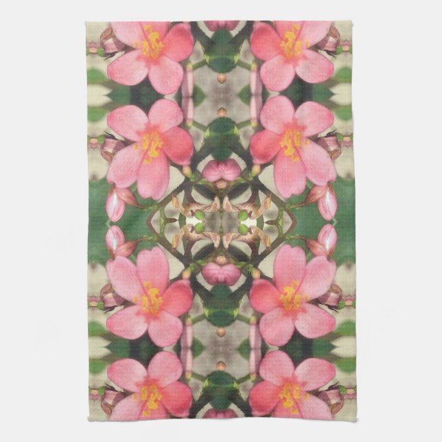 Pink Floral Pattern Kitchen Towel (Vertical)