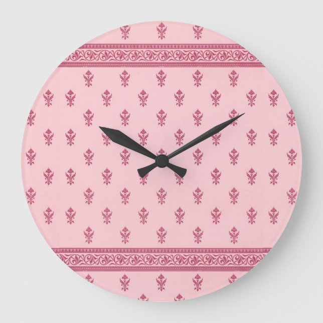 Pink Floral Pattern  Large Clock (Front)