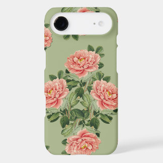 Pink Floral Pattern on Green Background | Seamless