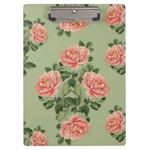 Pink Floral Pattern on Green Background   Seamless Clipboard