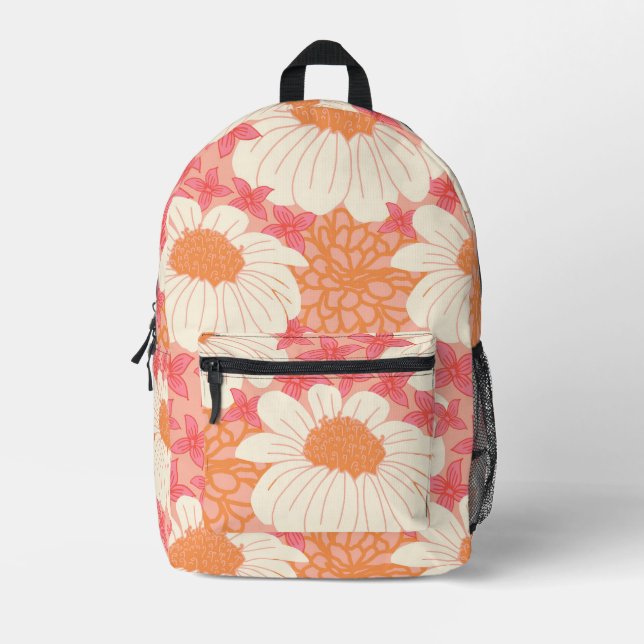 Pink Floral Pattern Printed Backpack (Front)