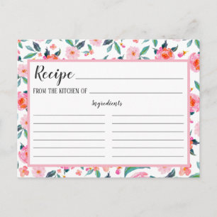 Pink Floral Pattern Recipe Card