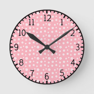 Pink Floral Pattern Round Clock