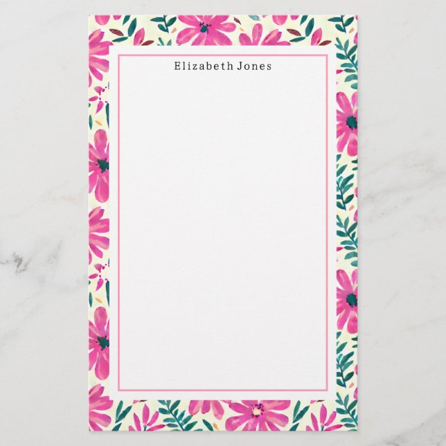 Pink Floral Pattern Stationery (Front)