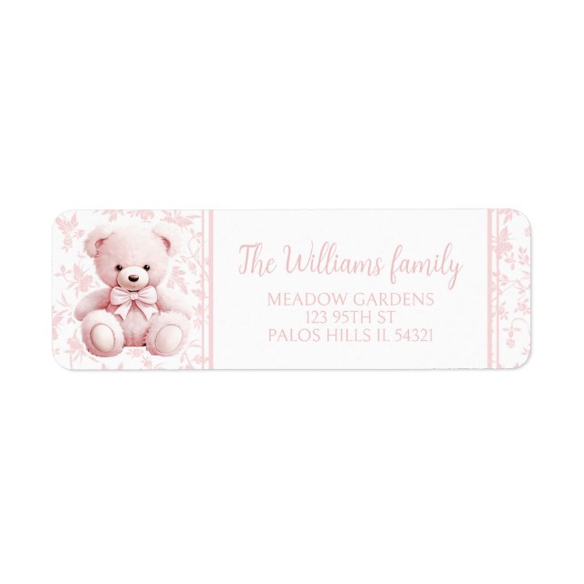 PInk floral pattern teddy bear return address  (Front)