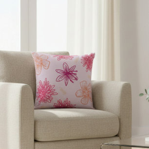 Pink Floral Pattern Throw Pillow