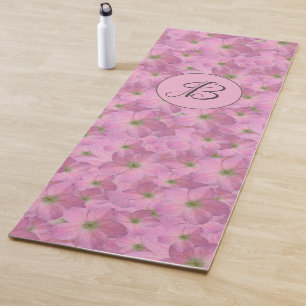 Pink Floral Pattern with Custom Monogram Yoga Mat