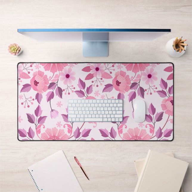 Pink Floral Pattern with Elegant Blossoms Desk Mat (Office 1)