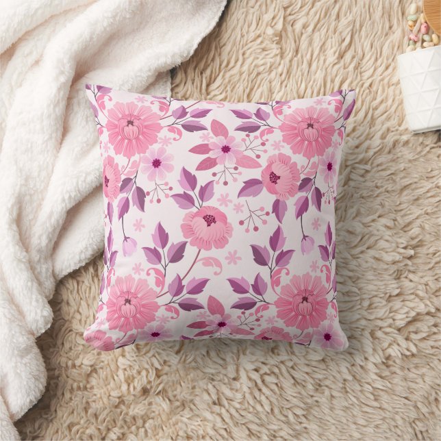 Pink Floral Pattern  with Elegant Blossoms Throw Pillow (Blanket)