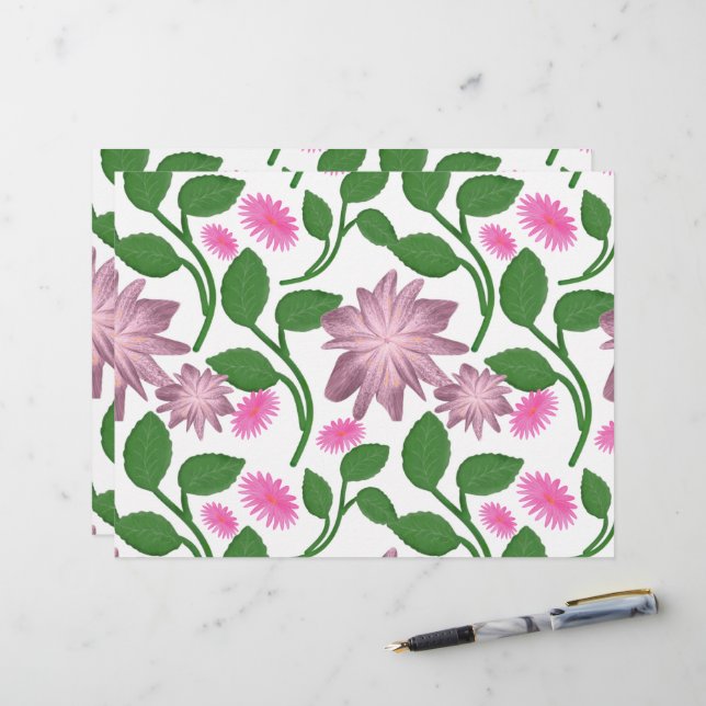 Pink floral pattern with green leaves  letterhead (Front/Back In Situ)