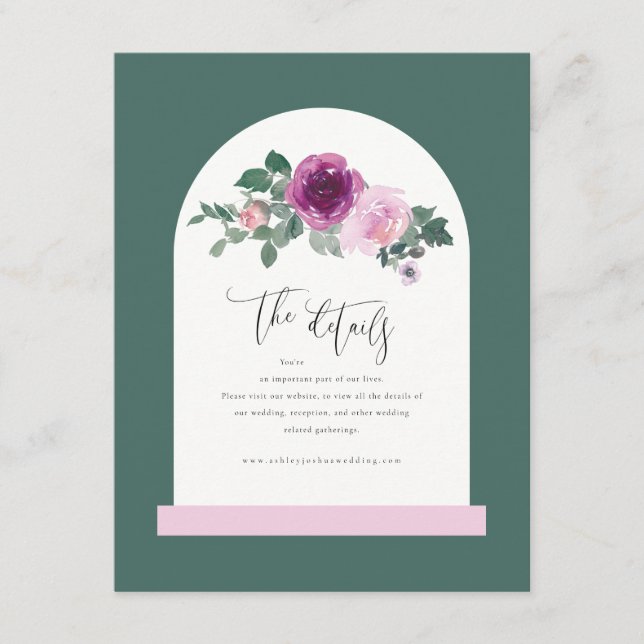 Pink Floral Peal Ivory Arch Leafy Green Enclosure Card (Front)