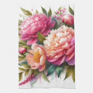 Pink Floral Peonies Pretty Kitchen Towels