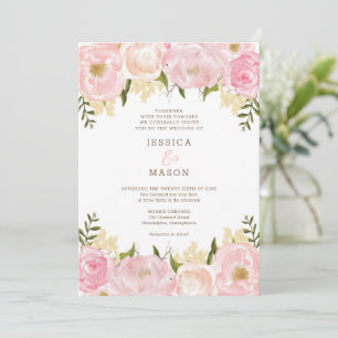 Pink Floral Peonies Wedding Invitation
