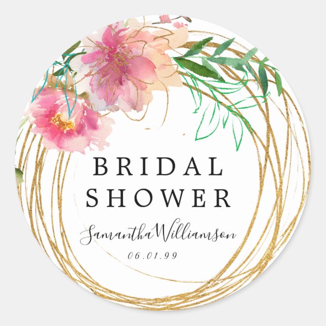 Pink Floral Peony Bridal Shower Favour Seal (Front)