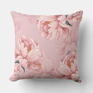 Pink floral peony flower throw pillow