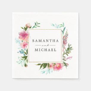 Pink Floral Peony Personalized DIY Wedding Napkin
