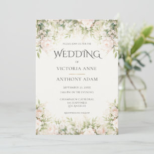 Pink Floral Peony Watercolor Wedding  Invitation