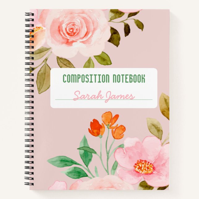 Pink Floral Personalized Composition Journal (Front)