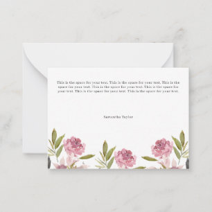 Pink Floral Personalized Flat Note Cards