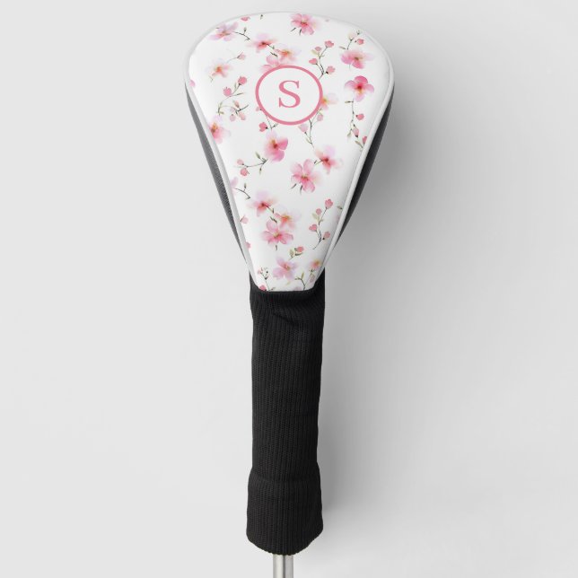 Pink Floral Personalized  Golf Head Cover (Front)