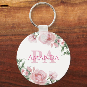 Pink Floral Personalized Name PA Keychain