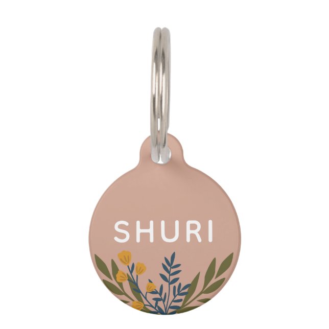Pink Floral Personalized Name  Pet ID Tag (Front)