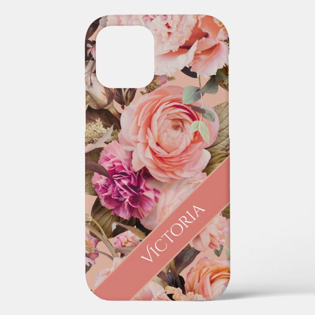 Pink Floral Personalized Name Rustic Case-Mate iPhone Case (Back)