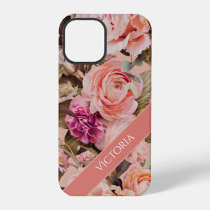 Pink Floral Personalized Name Rustic iPhone 12 Pro Case