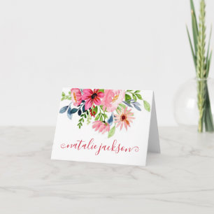 Pink floral personalized note card