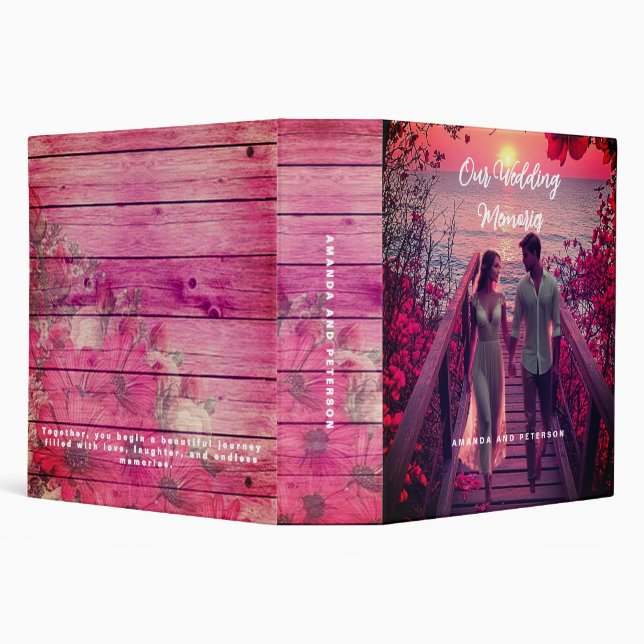 Pink Floral Personalized Our Wedding MemorieBinder Binder (Background)