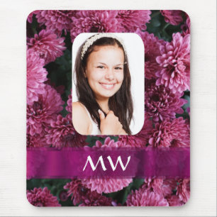 Pink floral personalized photo mouse pad