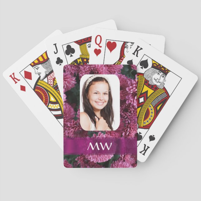 Pink floral personalized photo playing cards (Back)
