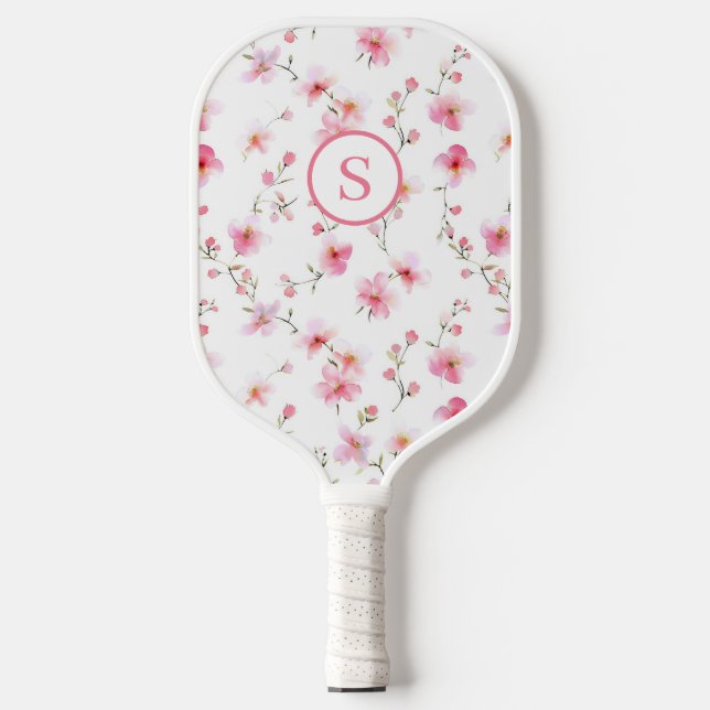 Pink Floral Personalized  Pickleball Paddle (Front)