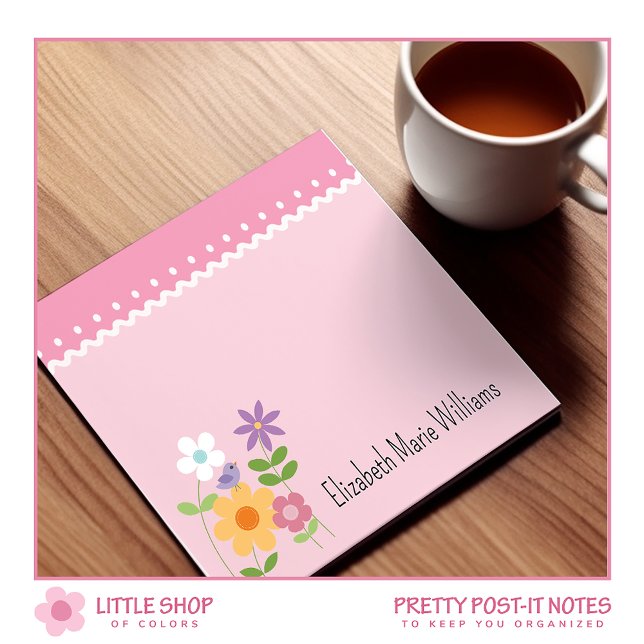 Pink Floral Personalized Post-it Notes (Creator Uploaded)