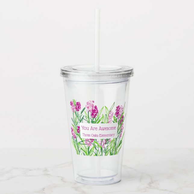 Pink Floral Personalized "You Are Awesome" Tumbler (Front)